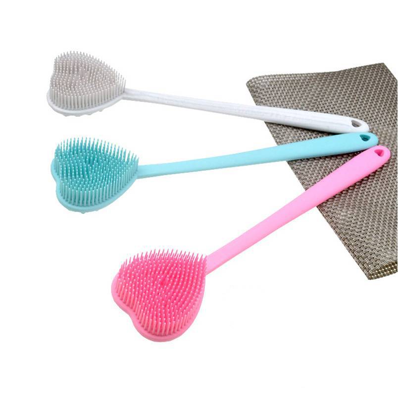 New Heart Shaped Silicone Bathing Brush with Long Handle Soft Hair Double-sided Massage Soft Silicone Non-irritating Round Head